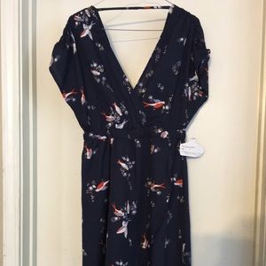 Birds Faux Wrap Dress NEW