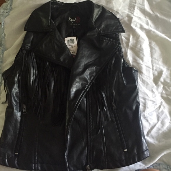 Faux leather fringe vest