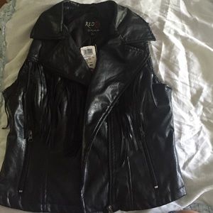 Faux leather fringe vest
