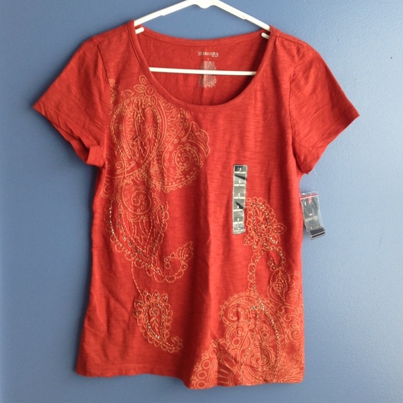 St. John's bay Orange Paisley Shirt - Picture 1 of 3