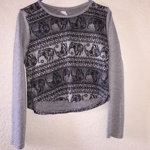 Long sleeve cropped shirt with elephants on it