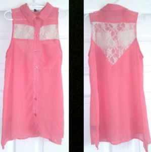 Salmon colored button down blouse