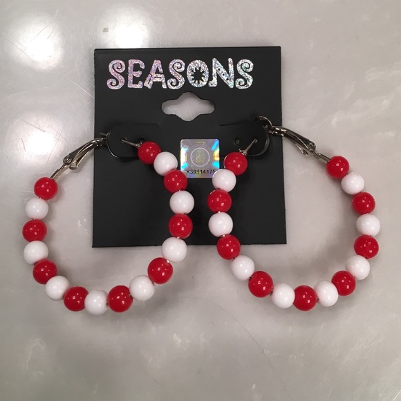 ALABAMA FANS Red and White loop pierced earrings