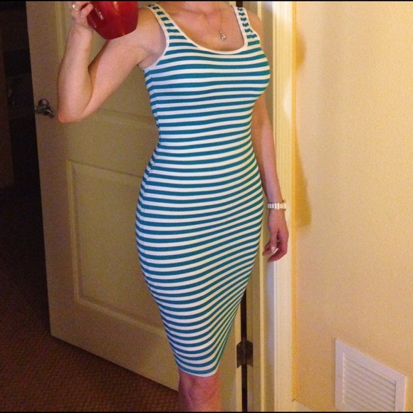bebe Double Scoop Dress with Stripes