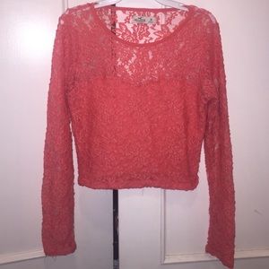 Hollister Coral Lace Long sleeved crop top