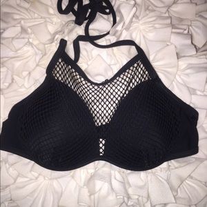 High neck mesh black swim suit