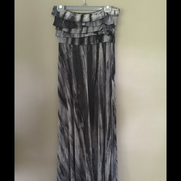 Black and Grey Tie Dye Strapless Maxi Dress
