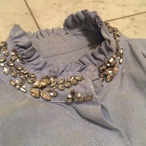 J.Crew Ruffled and Jeweled Sleeveless Button Up