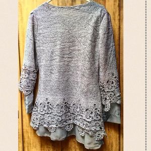 Gorgeous Gray Lace Layered Blouse Size Large NEW