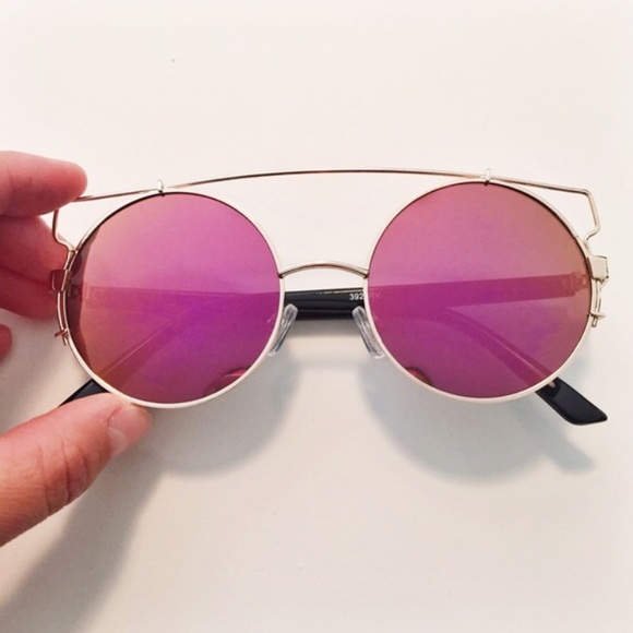 Rose Gold Mirrored Wire Brow Bar Round Sunglasses - Picture 2 of 2