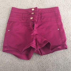 Red, high waisted shorts