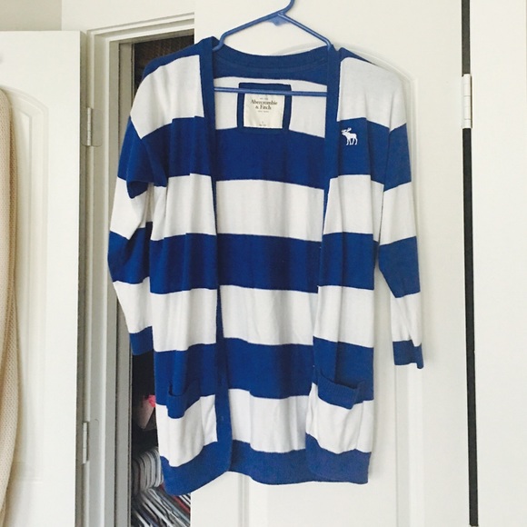 white & blue A&F cardigan