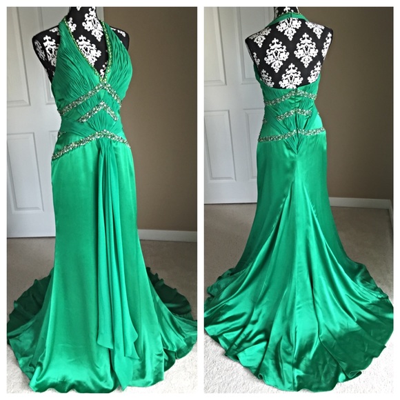 Alyice Paris Emerald Halter Formal Gown