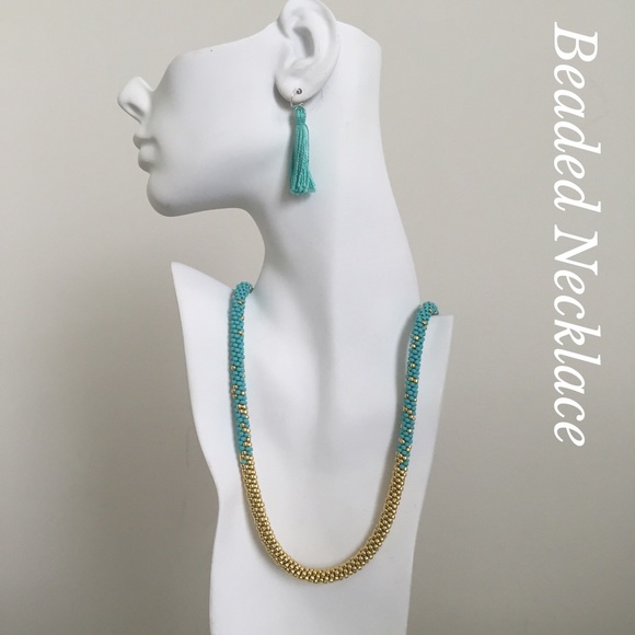 Teal & Gold Beaded Necklace