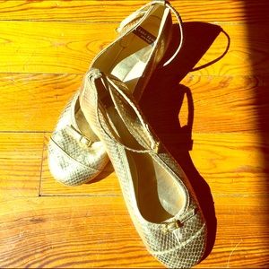 Kate Spade Gold Croc Embossed Kitten Heels