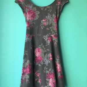 Floral print skater dress with cross cross back