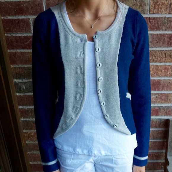 anthropologie navy and grey sweater