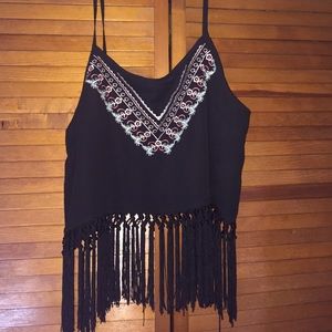 Black Tank w/Fringes, NEVER WORN