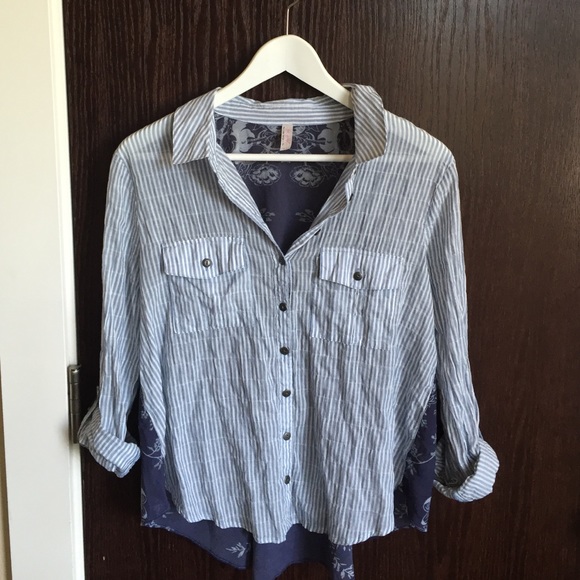 Free People Striped Button Down Top - Picture 1 of 3