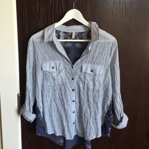 Free People Striped Button Down Top