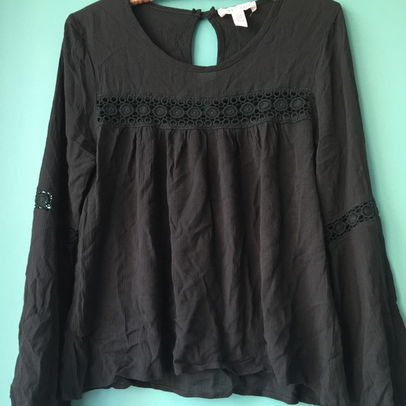 Dark teal colored flowy peasant top - Picture 1 of 2