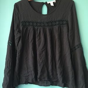 Dark teal colored flowy peasant top