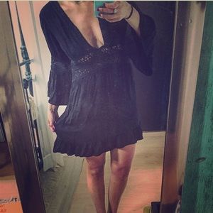 INDAH Black Boho Crochet Mini