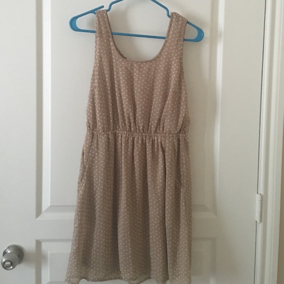 Tan polka dot dress with lattice back