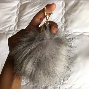 Gray Faux Pom-Pom Key Chain