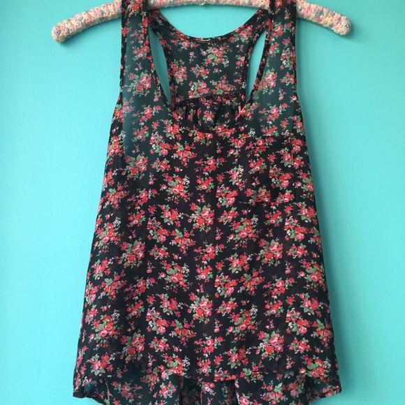 Transparent black floral racer back tank - Picture 1 of 2