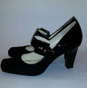 Franco Sarto Black Patent Leather Mary Jane Heels