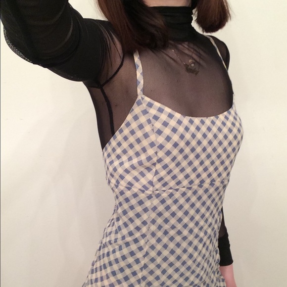 Vintage light blue checkered cross back dress