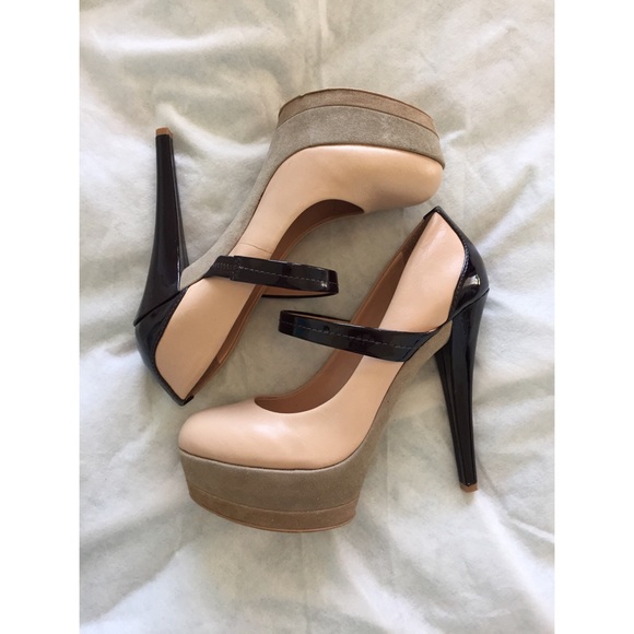 Jessica Simpson nude/plum platform stilettos