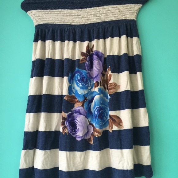 Strapless Navy and white stripe with florals dress - Picture 2 of 3