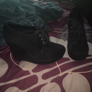 Black wedge booties