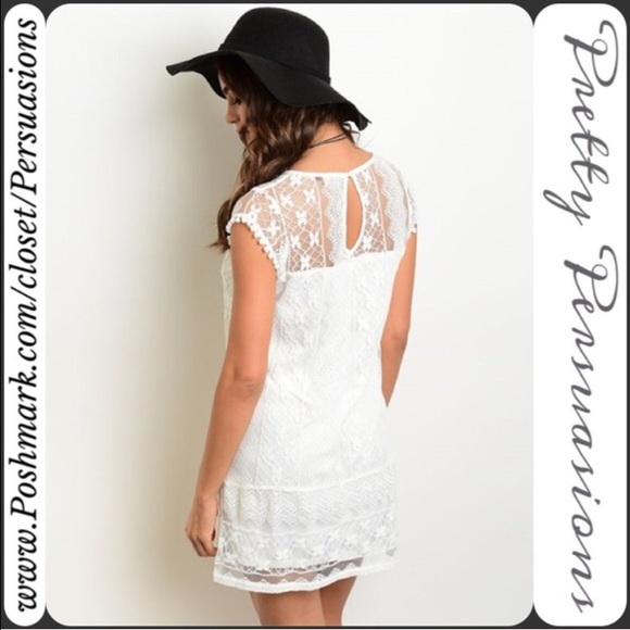 SOLD OUT NWT White Lace Crochet Pom Pom Trim Dress - Picture 2 of 2