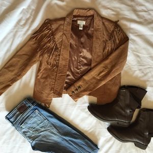 Leather fringe jacket.
