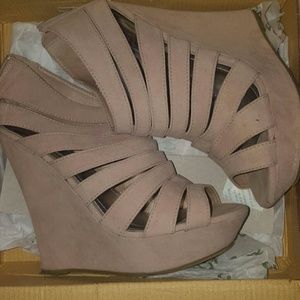 Nude Faux Suede Wedge Heels