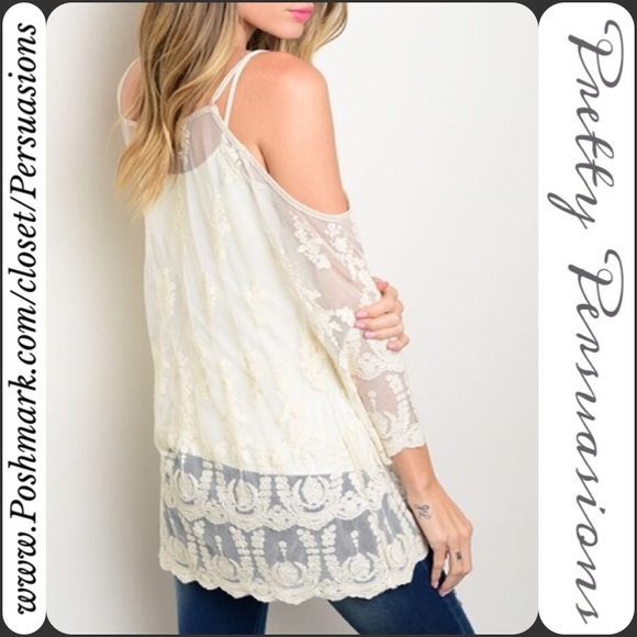 LAST ONE SALE🌻Cream Lace Open Shoulder Boho Top - Picture 2 of 2