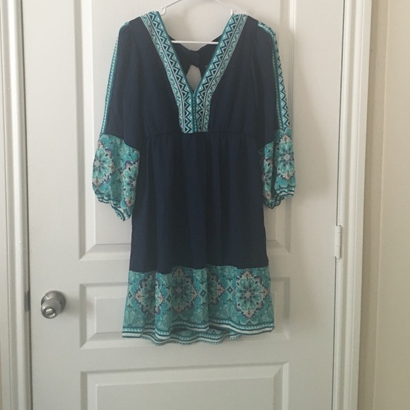 Patterned and navy tunic dress