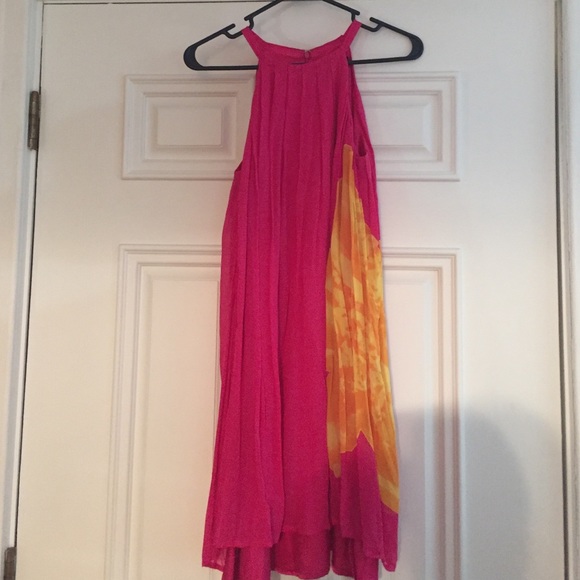 Pink flowy dress with yellow flower
