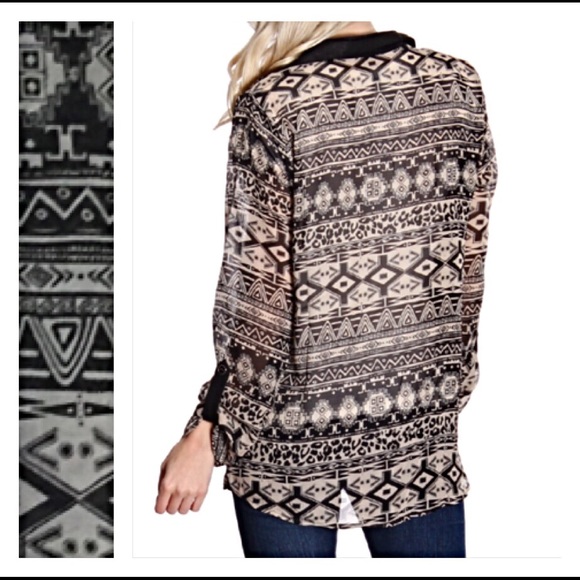 Tribal Taupe V-Neck Blouse Top S M sold out of L - Picture 2 of 4