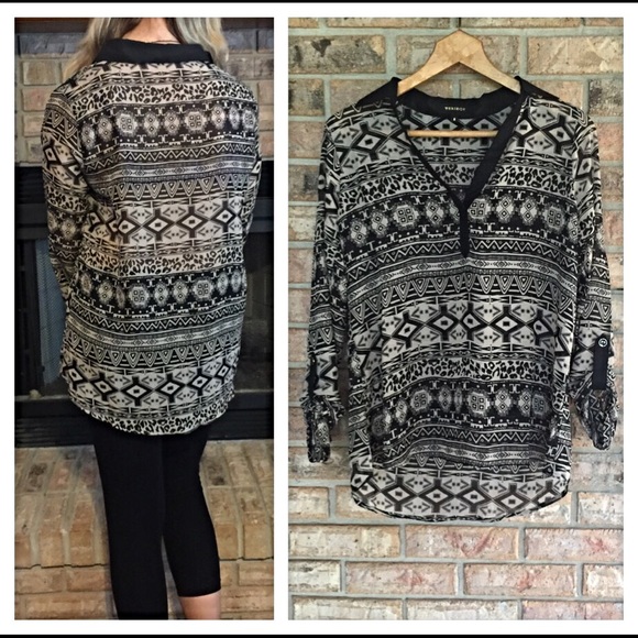 Tribal Taupe V-Neck Blouse Top S M sold out of L - Picture 3 of 4