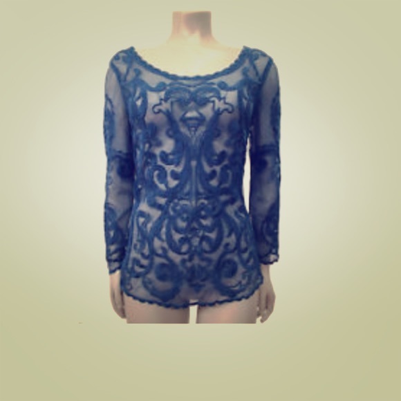 💙EXPRESS 💙blue lace embroidered long sleeve top