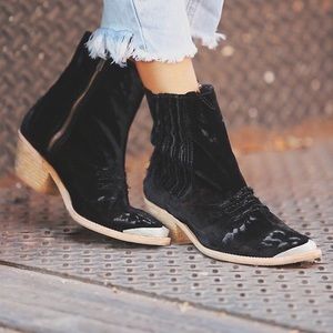 Free People Barbary Distressed Velvet Ankle Boot