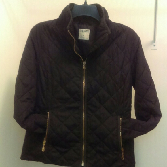 Black Old Navy Quilted Jacket Gold Trim