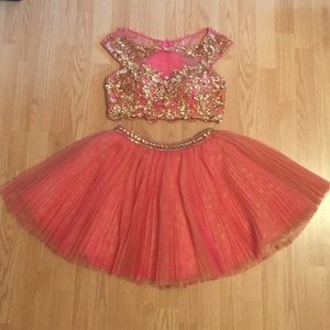 Sherri Hill- #21154 two piece coral and gold dress