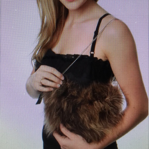 Brown marabou feather purse silver chain strap