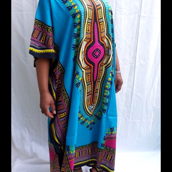 Turquoise Blue long Dashiki print dress FIRM