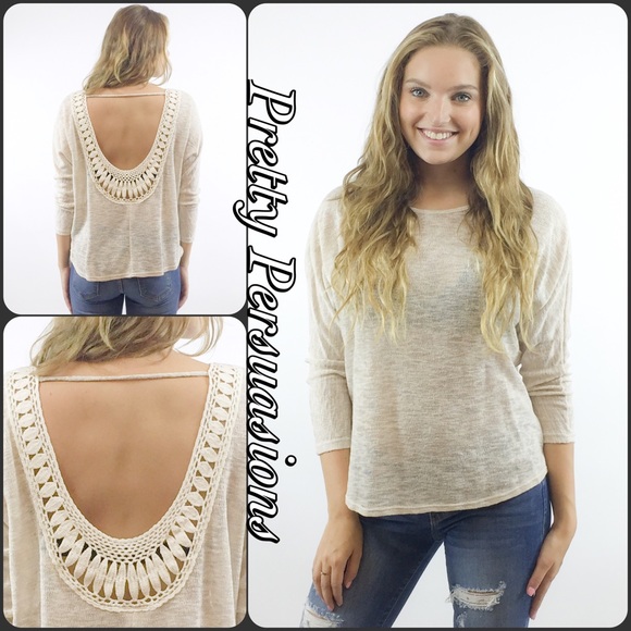 SOLD OUT Crochet Scoop Back Long Sleeve Knit Top - Picture 5 of 5